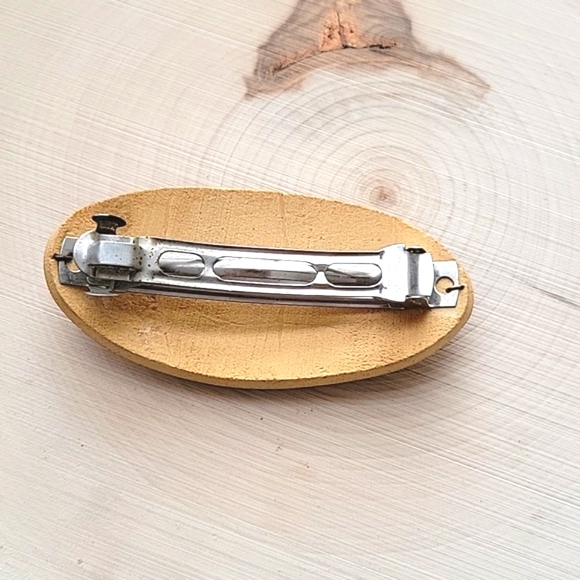 Oval Moon Sun and Stars Wood Barrette - Picture 2 of 2